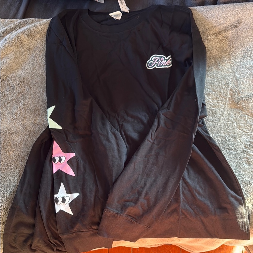 PINK Victoria's Secret Black and Pink Long Sleeve Tee
